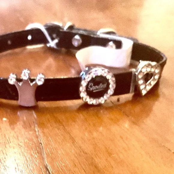 Pet Collar Custom X small Black Patent 12” with sliding adornments - Picture 2 of 7